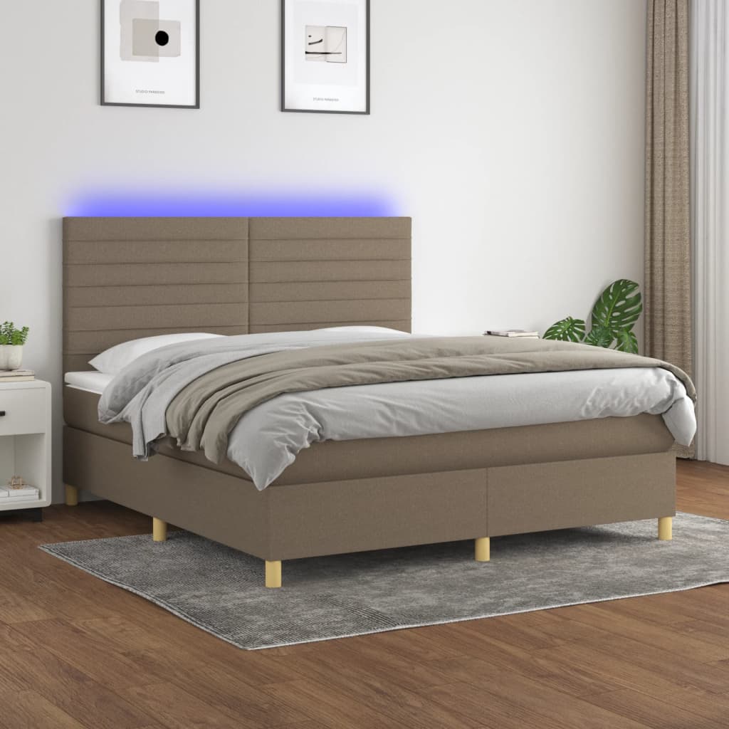 vidaXL Posteľ boxsping s matracom a LED sivohnedá 160x200 cm látka