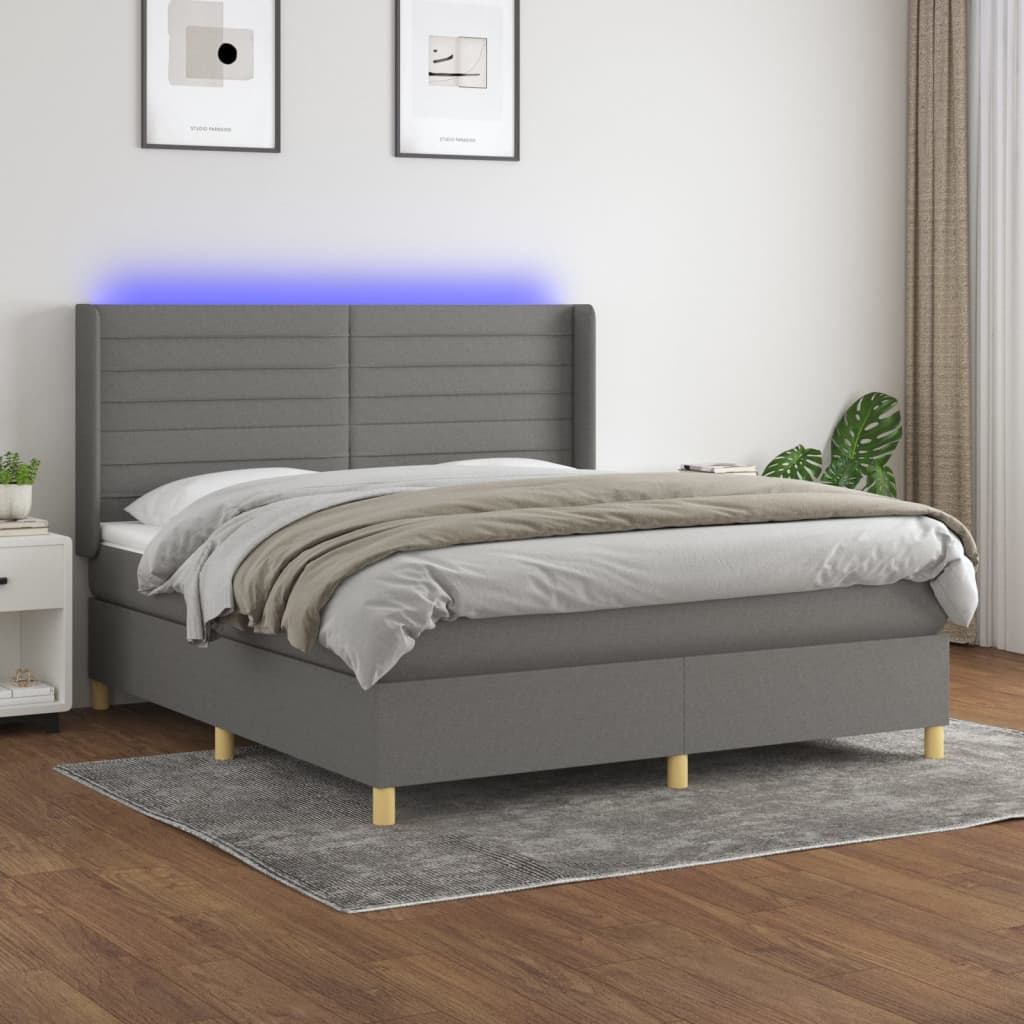 vidaXL Posteľ boxsping s matracom a LED tmavosivá 160x200 cm látka