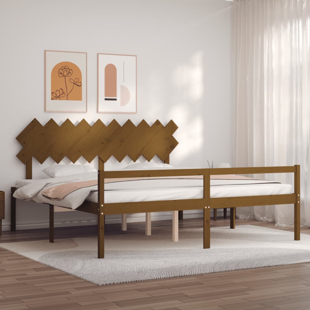 vidaXL Posteľ pre seniorov s čelom, medová, 200x200 cm, drevený masív