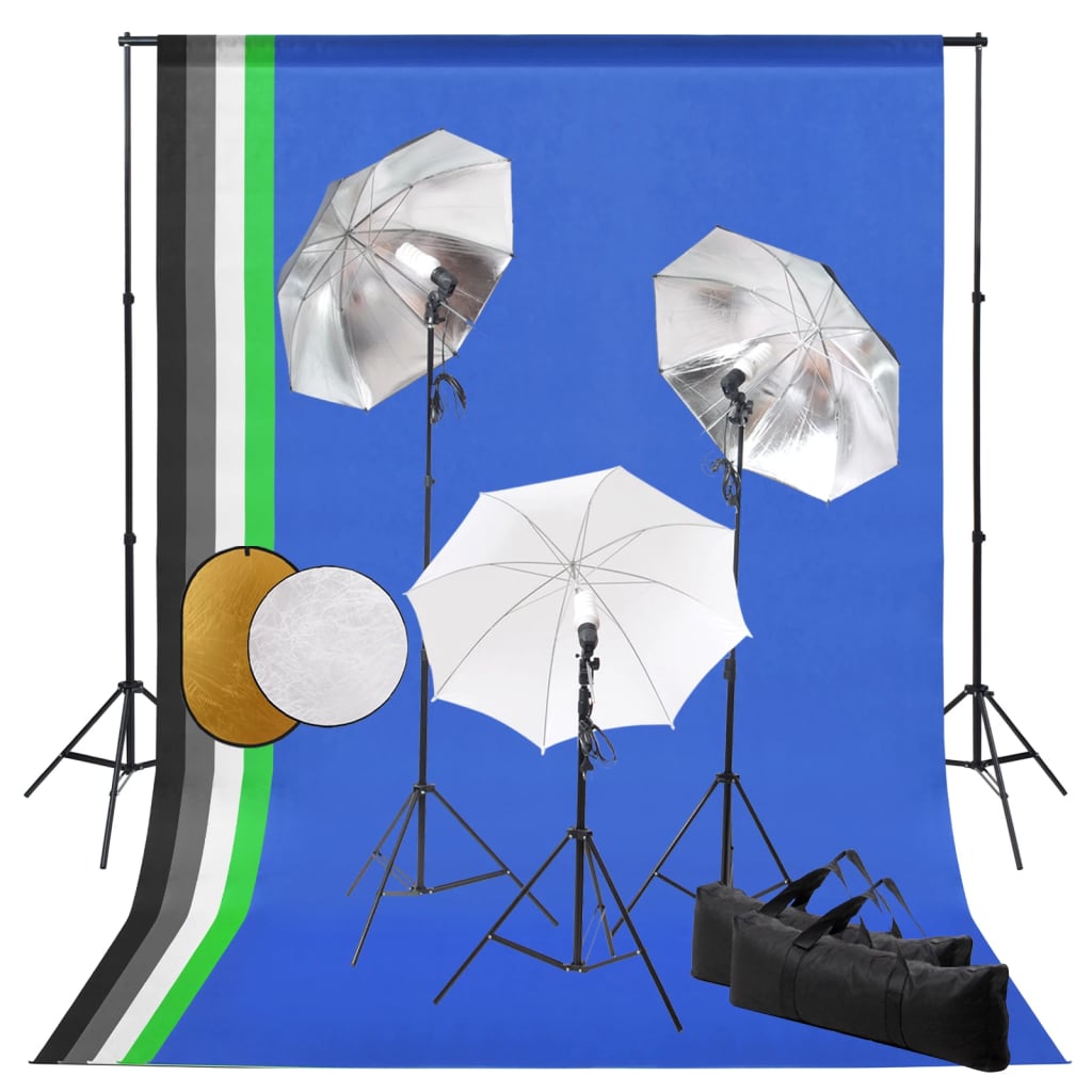 vidaXL Fotografické vybavenie+lampy, dáždniky, pozadie a reflektor