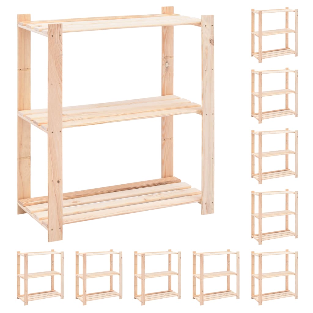 vidaXL Regály s 3 policami 10 ks 80x38x90 cm borovicový masív 150 kg