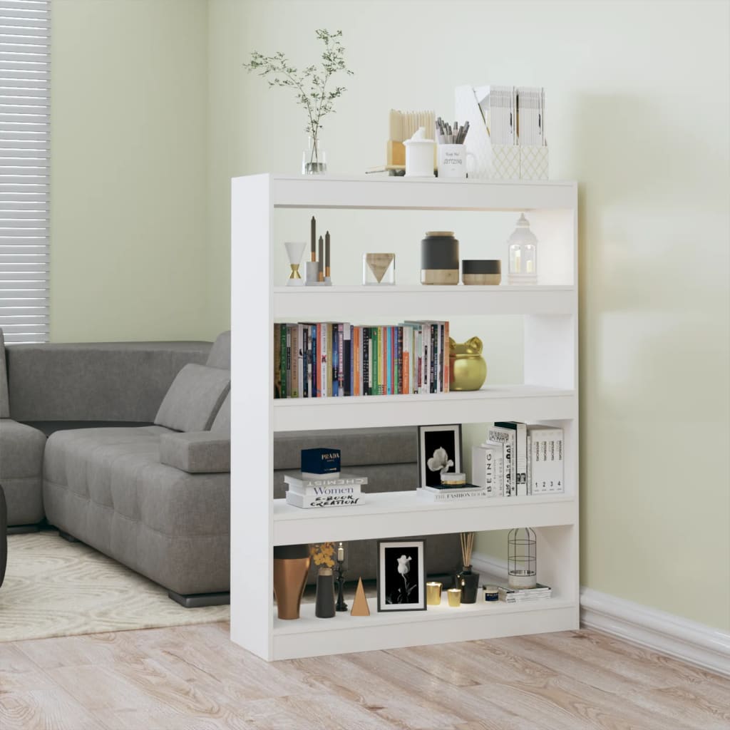 vidaXL Knižnica/deliaca stena lesklá biela 100x30x135 cm