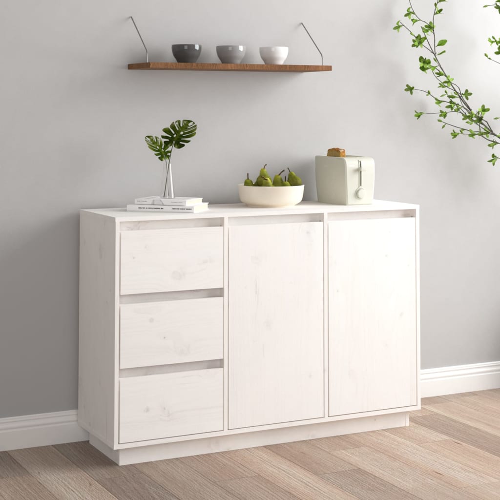 vidaXL Komoda biela 111x34x75 cm borovicový masív