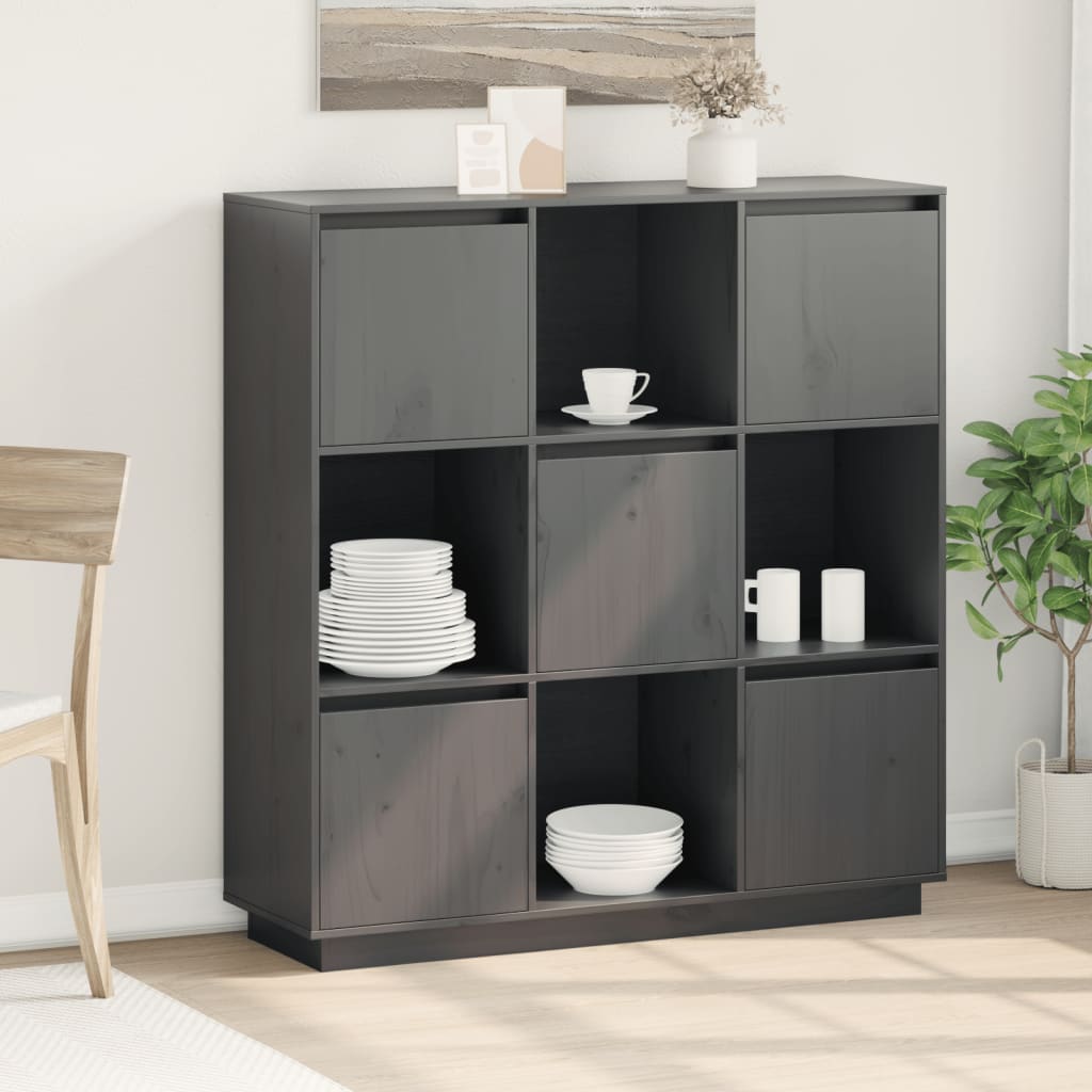 vidaXL Vysoká skrinka sivá 110,5x35x117 cm masívna borovica