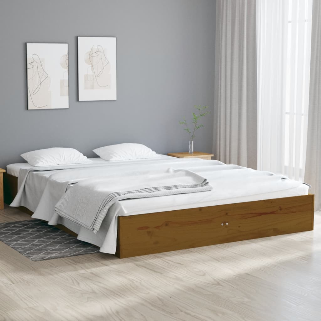 vidaXL Posteľný rám, medový, drevený masív 135x190 cm, dvojlôžko