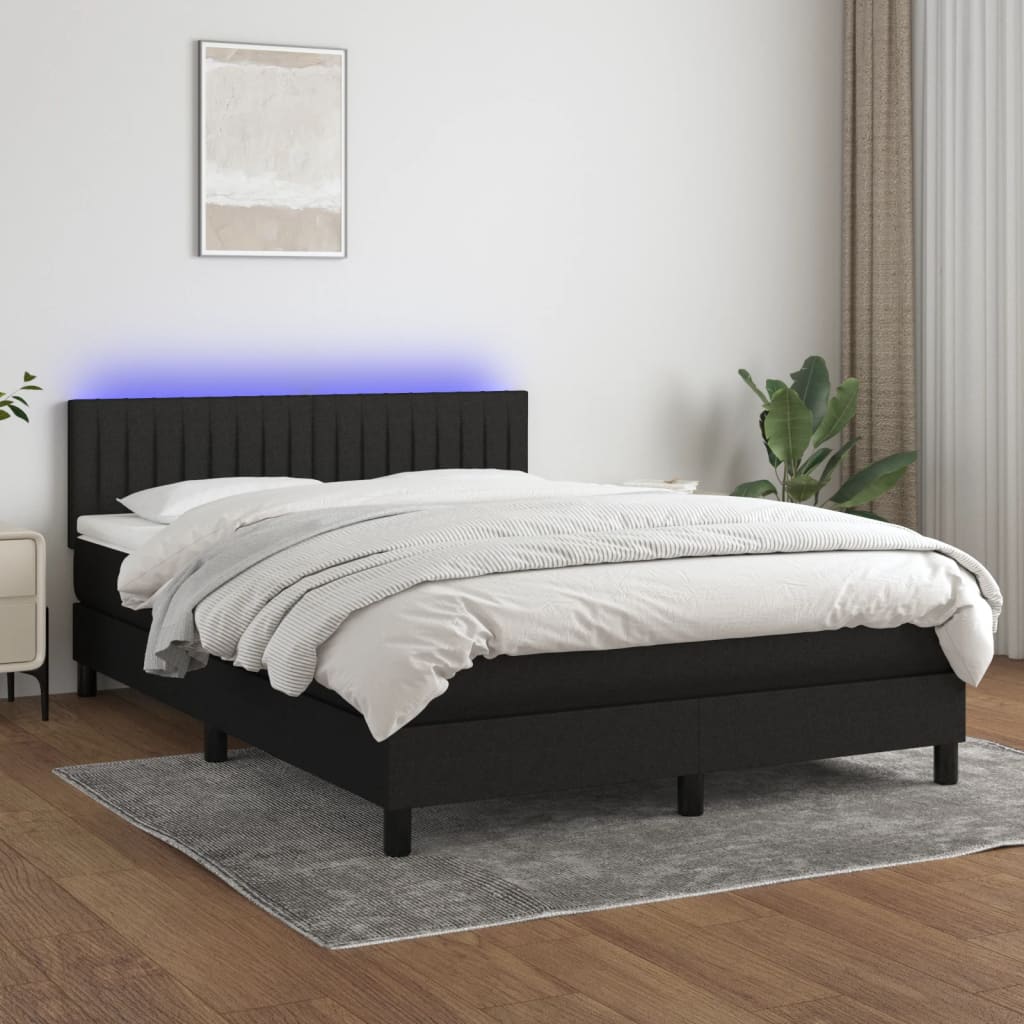 vidaXL Posteľ boxsping s matracom a LED čierna 140x200 cm látka