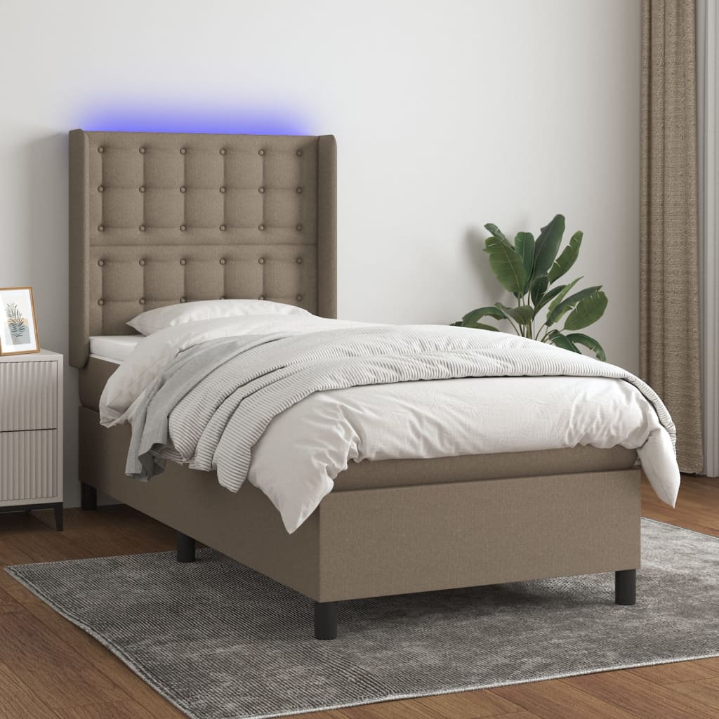 vidaXL Posteľ boxsping s matracom a LED sivohnedá 90x190 cm látka