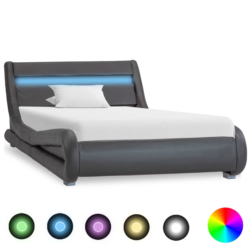 vidaXL Posteľný rám s LED, sivý, umelá koža 100x200 cm