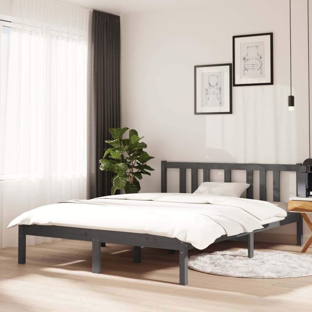 vidaXL Posteľný rám, sivý, drevený masív 135x190 cm, dvojlôžko