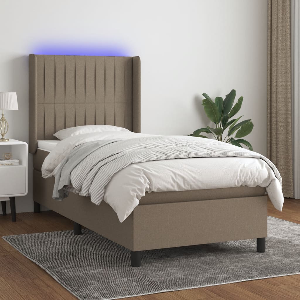 vidaXL Posteľ boxsping s matracom a LED sivohnedá 90x190 cm látka