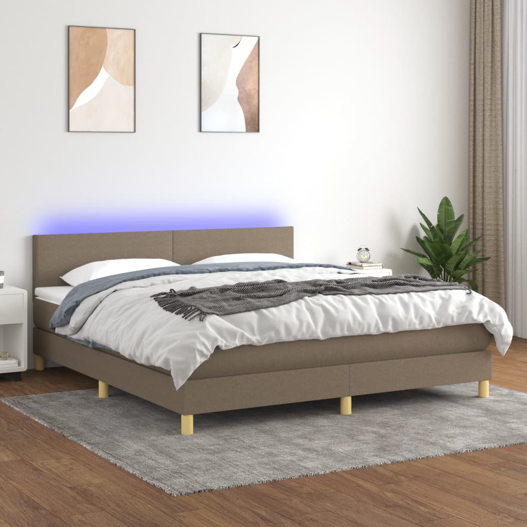 vidaXL Posteľ boxsping s matracom a LED sivohnedá 180x200 cm látka