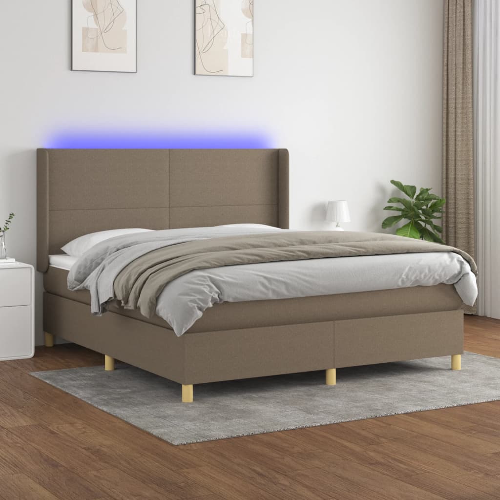vidaXL Posteľ boxsping s matracom a LED sivohnedá 180x200 cm látka