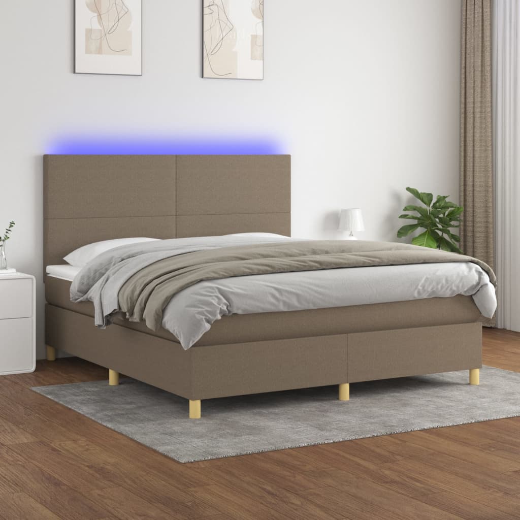 vidaXL Posteľ boxsping s matracom a LED sivohnedá 180x200 cm látka