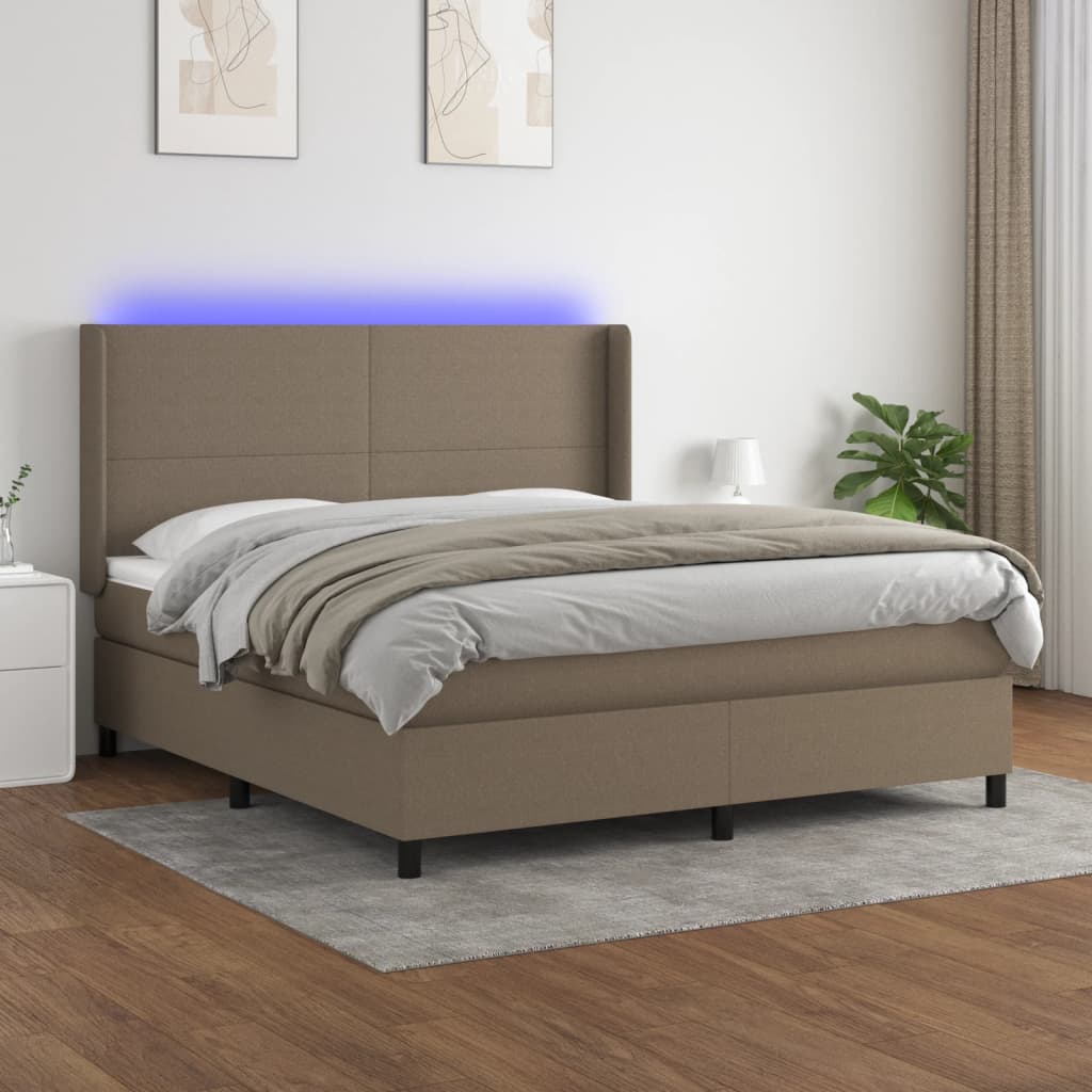 vidaXL Posteľ boxsping s matracom a LED sivohnedá 180x200 cm látka