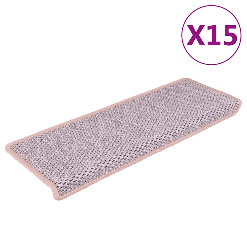 vidaXL Samolepiace nášľapy na schody vzhľad Sisal 15ks 65x21x4 ružová