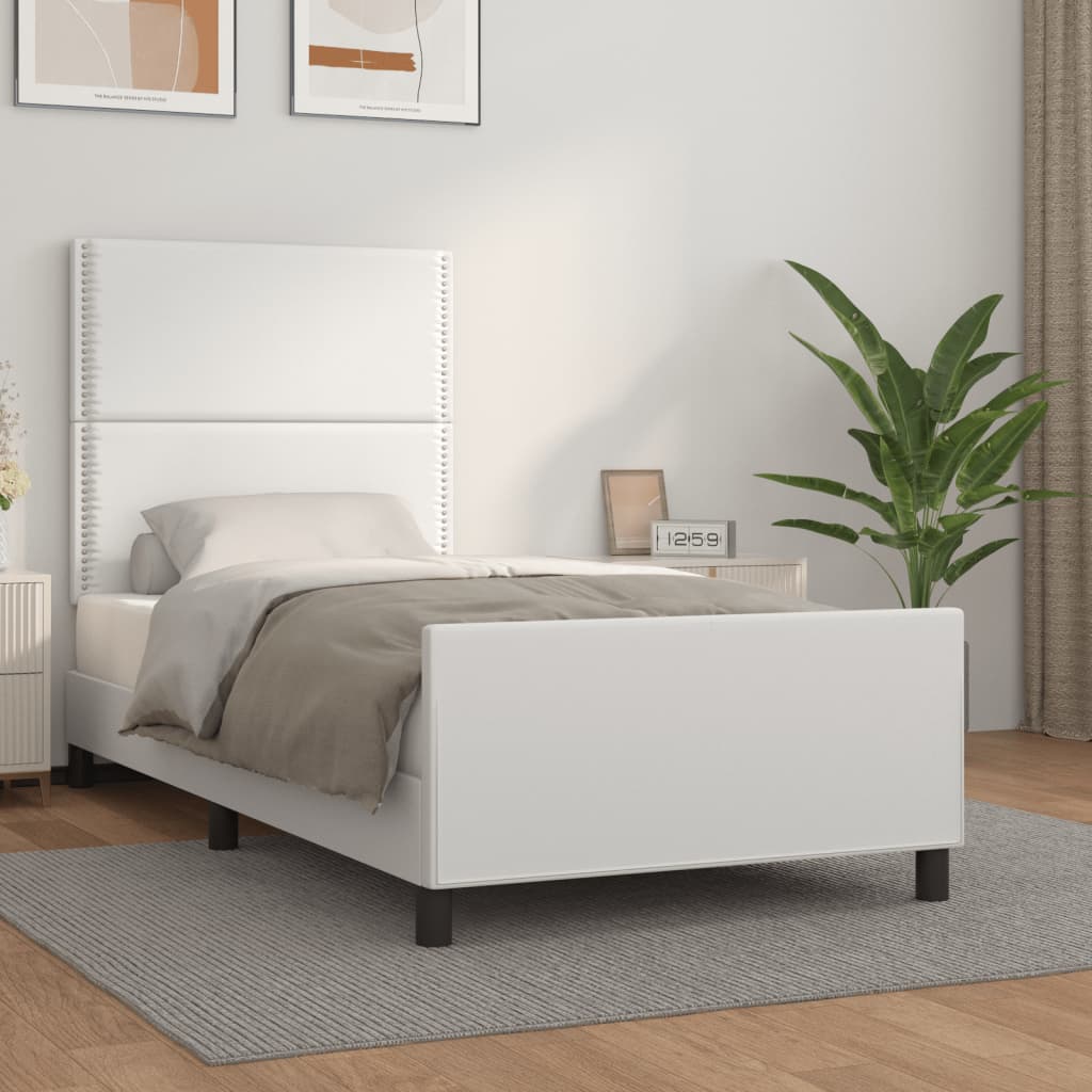 vidaXL Posteľný rám s čelom biely 90x190 cm umelá koža