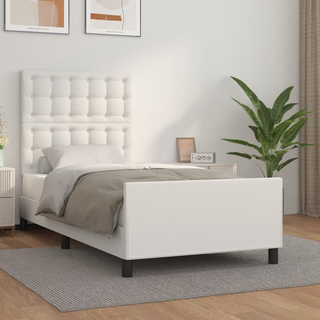 vidaXL Posteľný rám s čelom biely 90x190 cm umelá koža