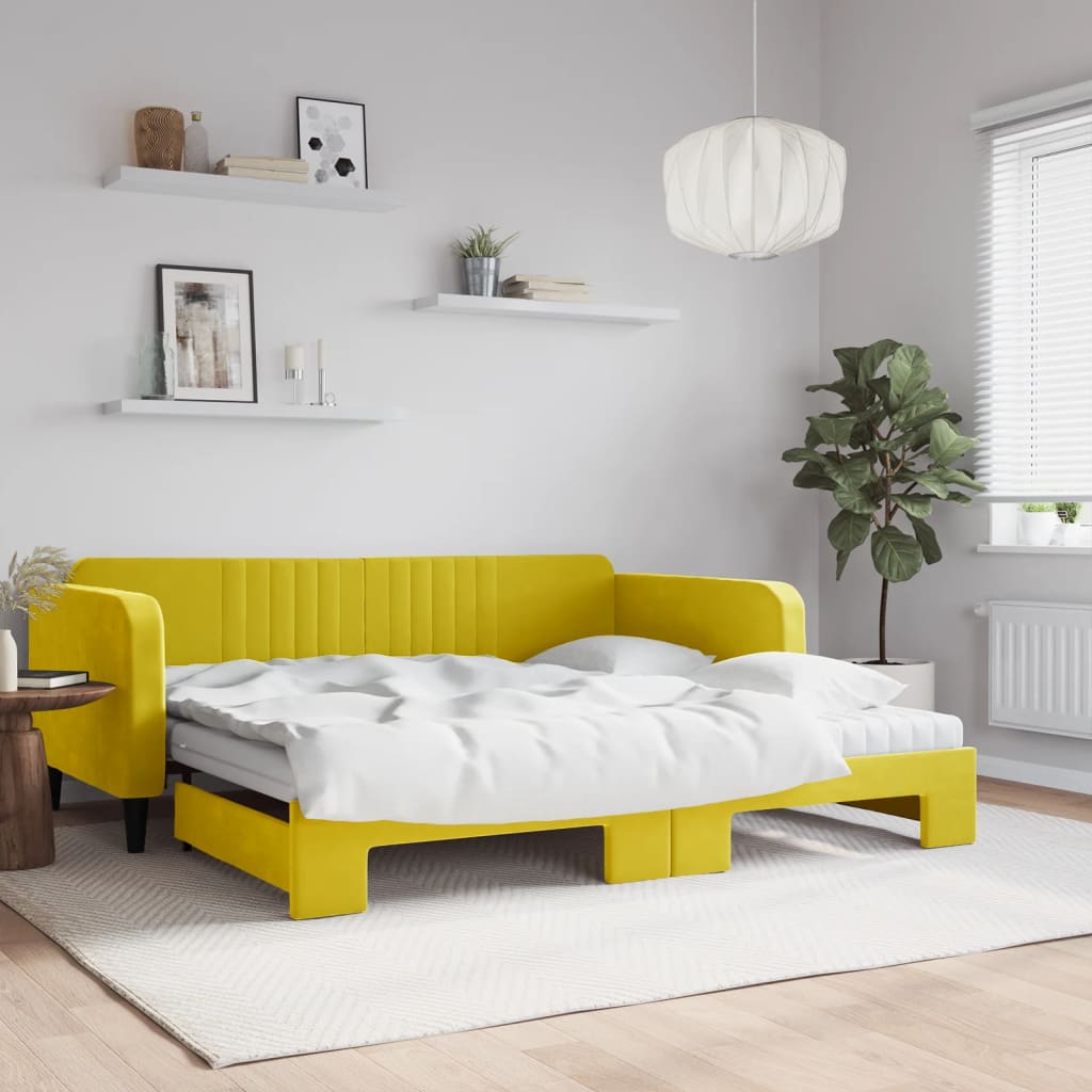 vidaXL Rozkladacia denná posteľ s matracmi žltá 100x200 cm zamat