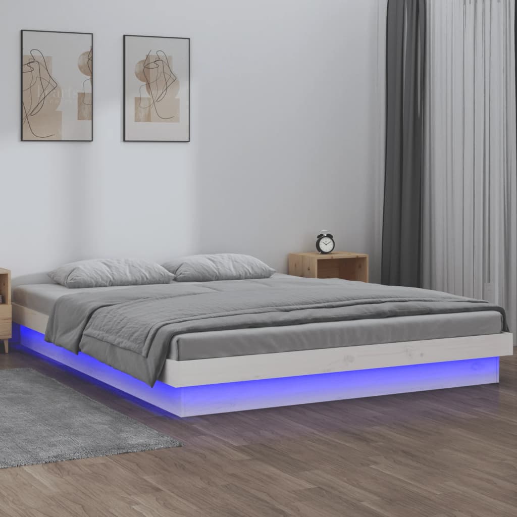 vidaXL Posteľný rám s LED biely 200x200 cm masívne drevo