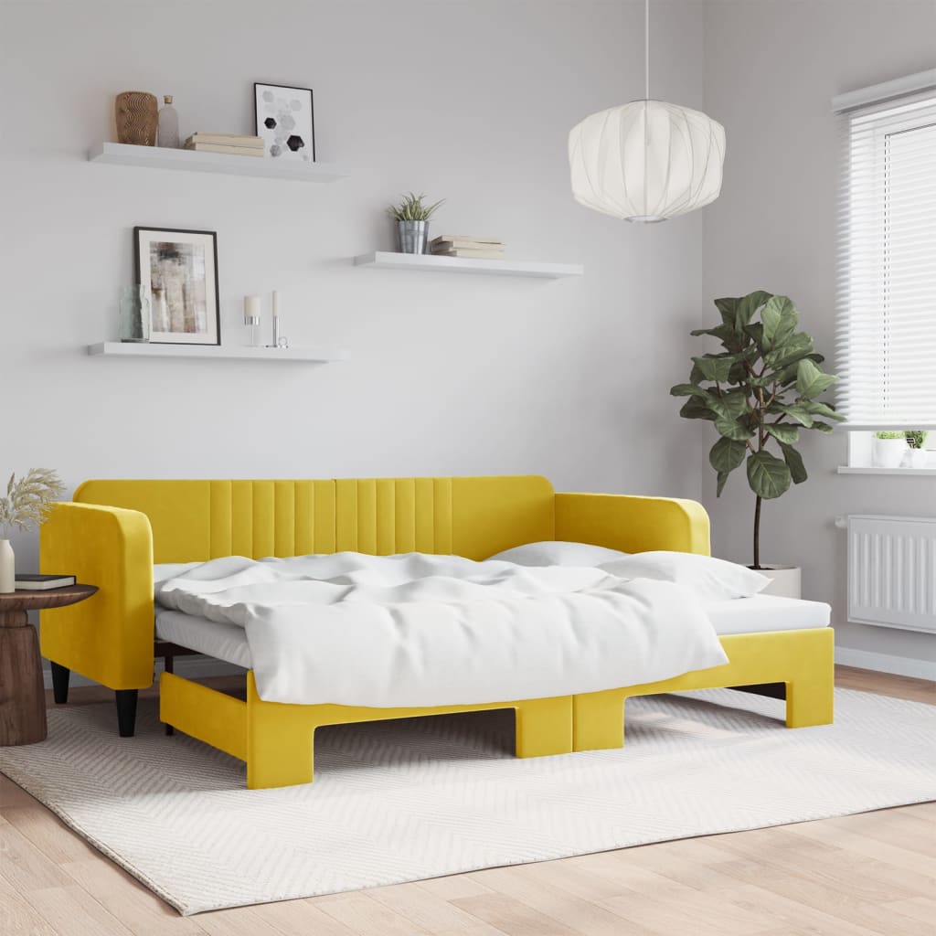 vidaXL Denná posteľ s rozkladacou posteľou žltá 90x200 cm zamat