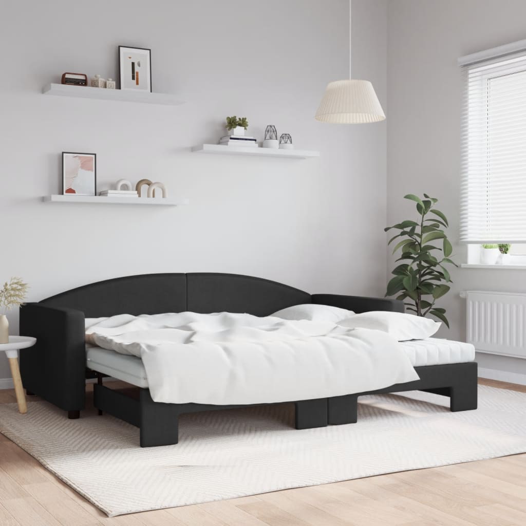 vidaXL Rozkladacia denná posteľ s matracmi čierna 90x200 cm látka