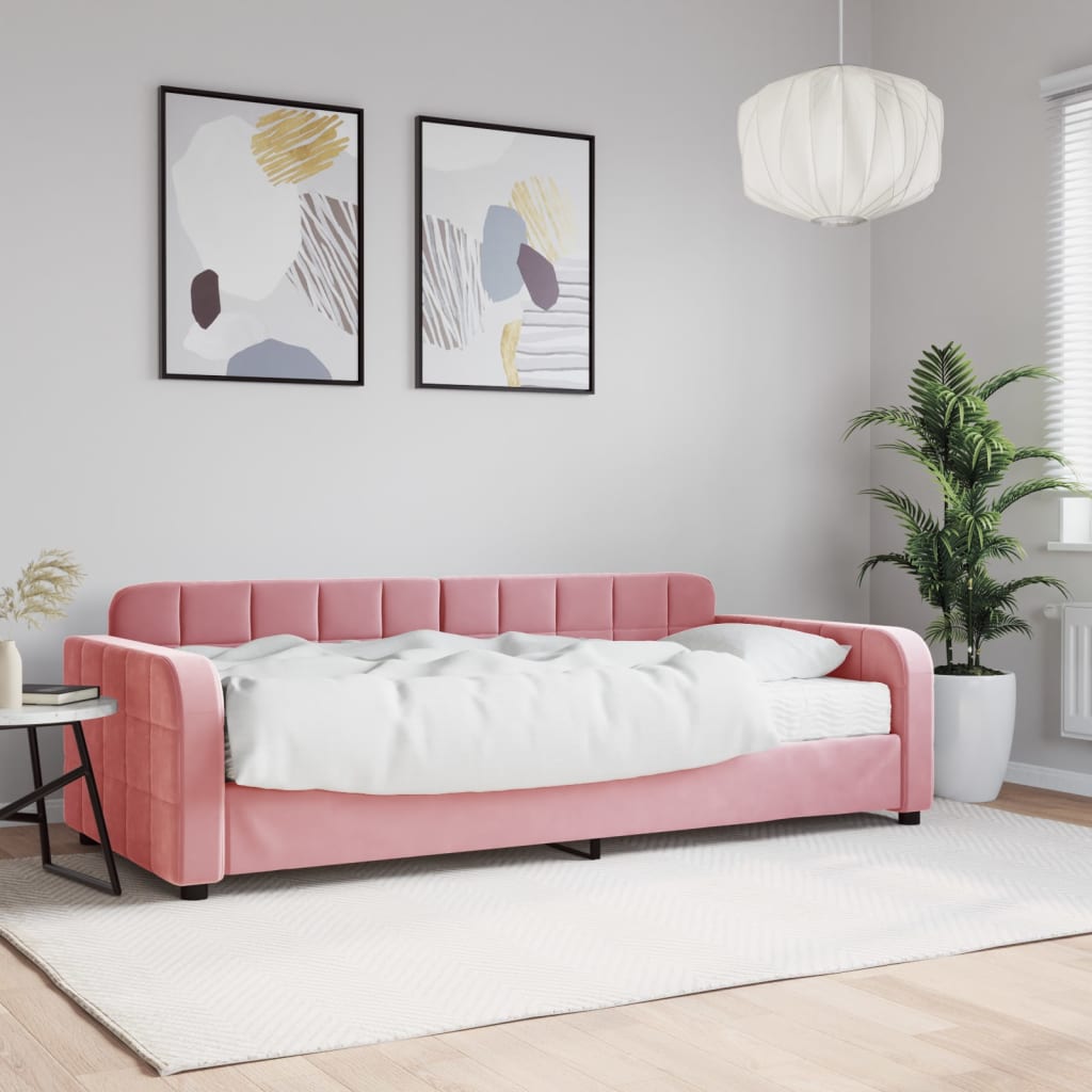 vidaXL Denná posteľ s matracom ružová 90x200 cm zamat