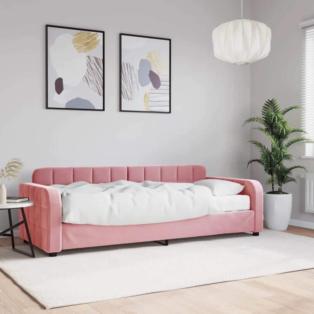 vidaXL Denná posteľ s matracom ružová 80x200 cm zamat