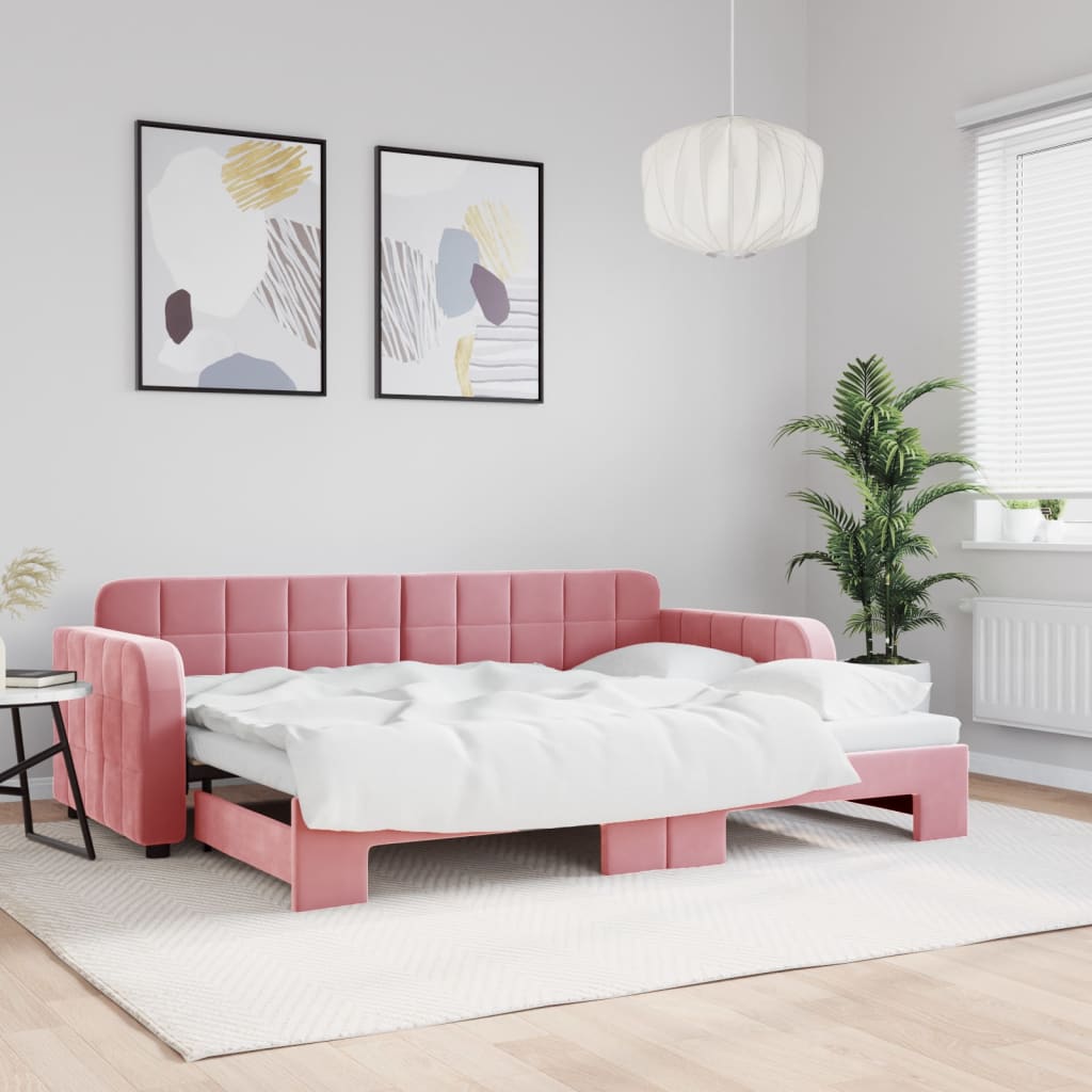 vidaXL Denná posteľ s rozkladacou posteľou ružová 80x200 cm zamat