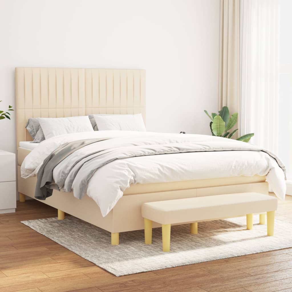vidaXL Posteľný rám boxspring s matracom krémový 140x200 cm látka