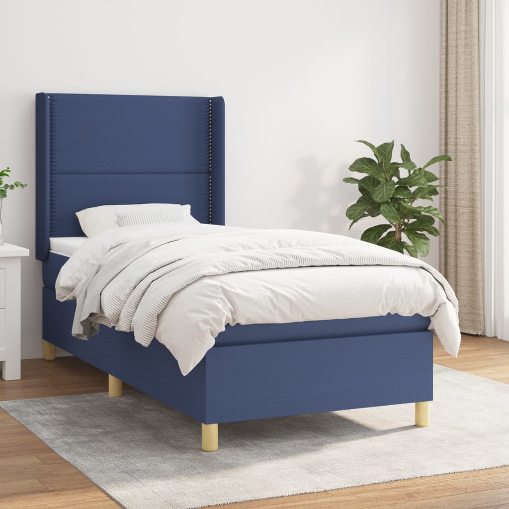 vidaXL Posteľný rám boxspring s matracom modrý 90x200 cm látka