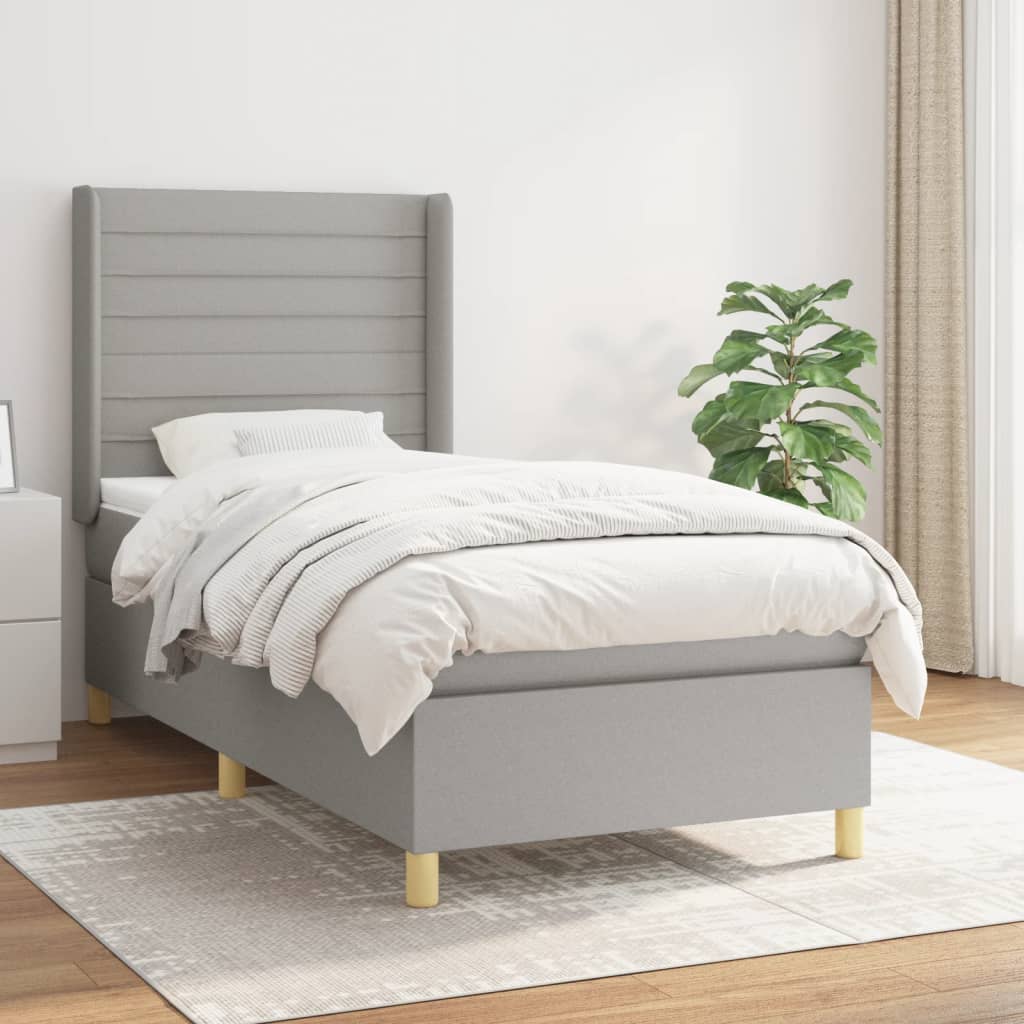 vidaXL Posteľný rám boxsping s matracom bledosivý 90x190 cm látka