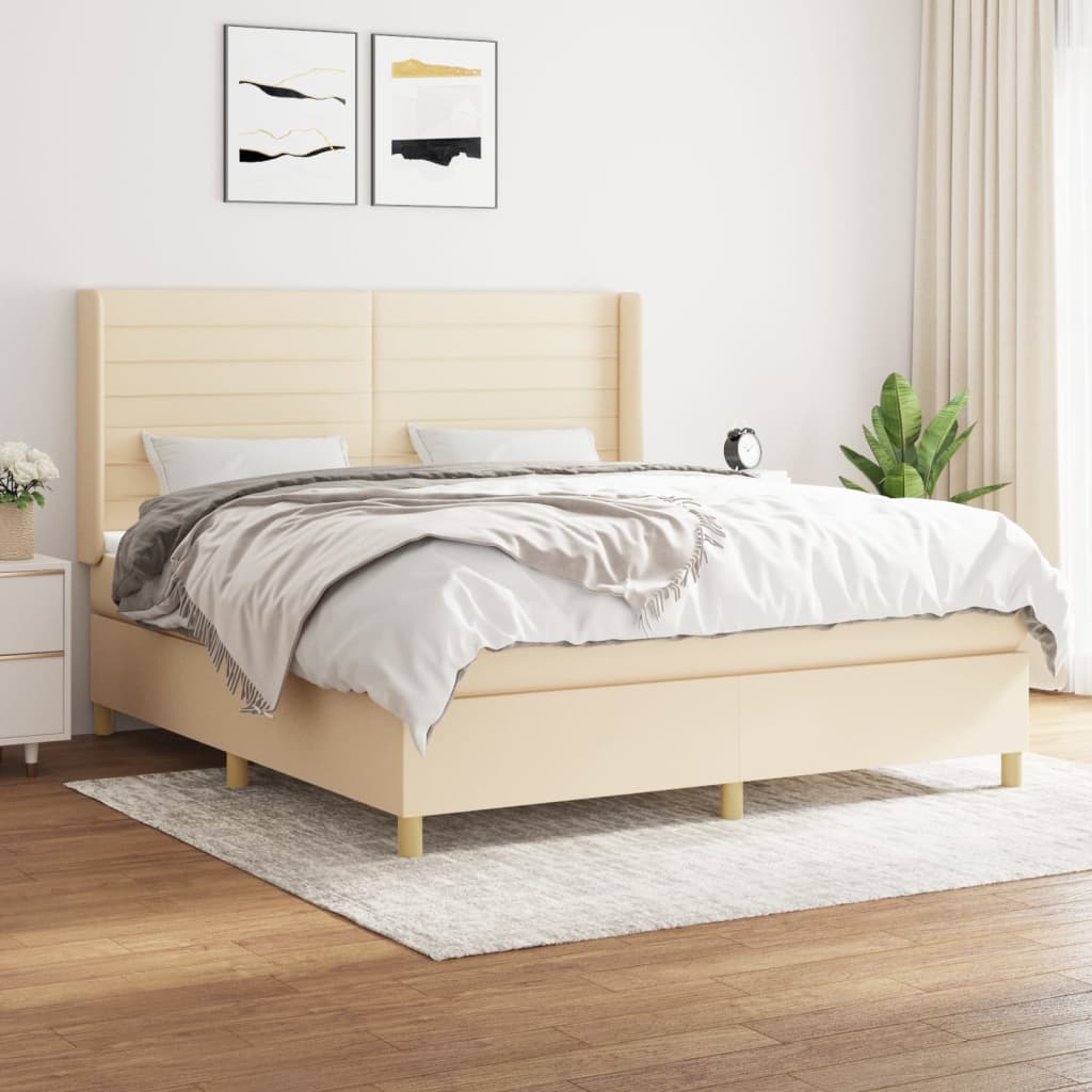 vidaXL Posteľný rám boxspring s matracom krémový 160x200 cm látka
