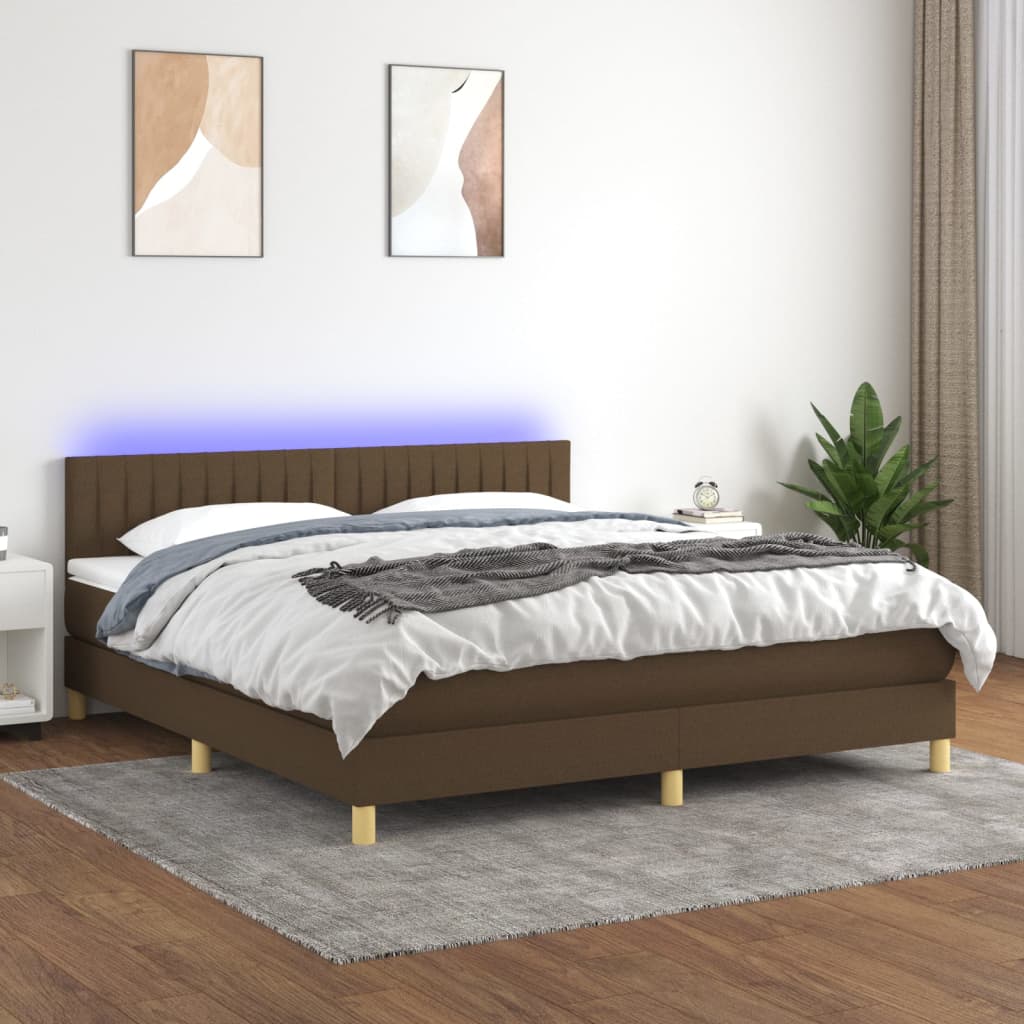vidaXL Posteľ boxsping s matracom a LED tmavohnedá 180x200 cm látka