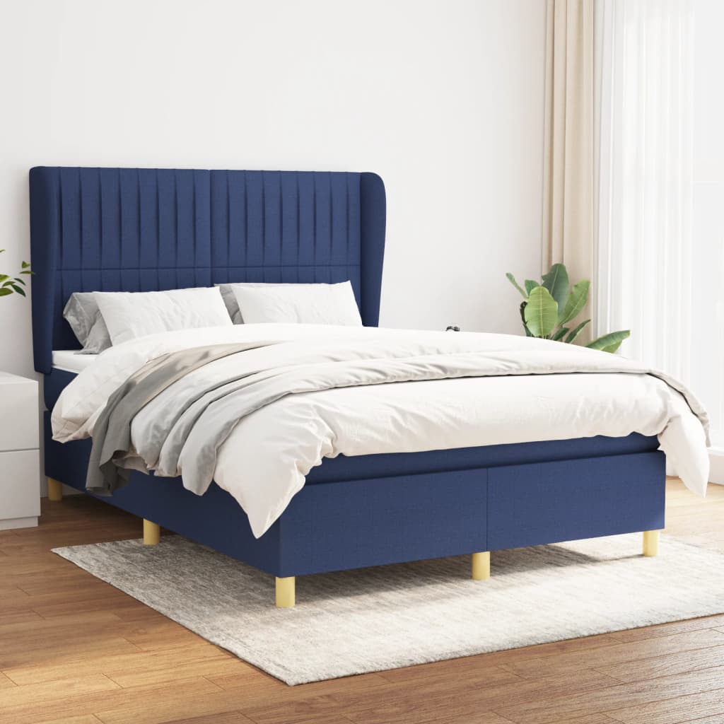 vidaXL Posteľný rám boxspring s matracom modrý 140x200 cm látka