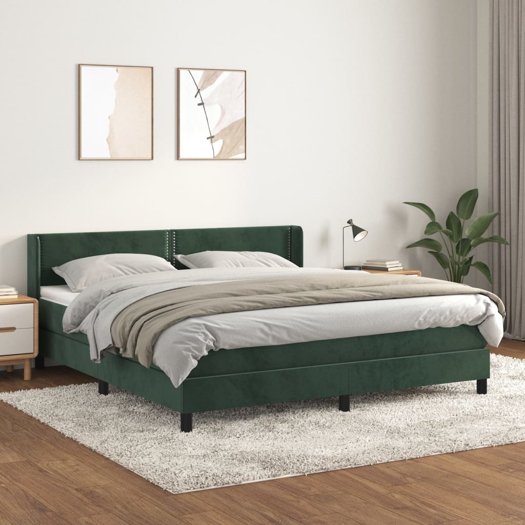 vidaXL Posteľný rám boxsping s matracom tmavozelený 160x200 cm zamat