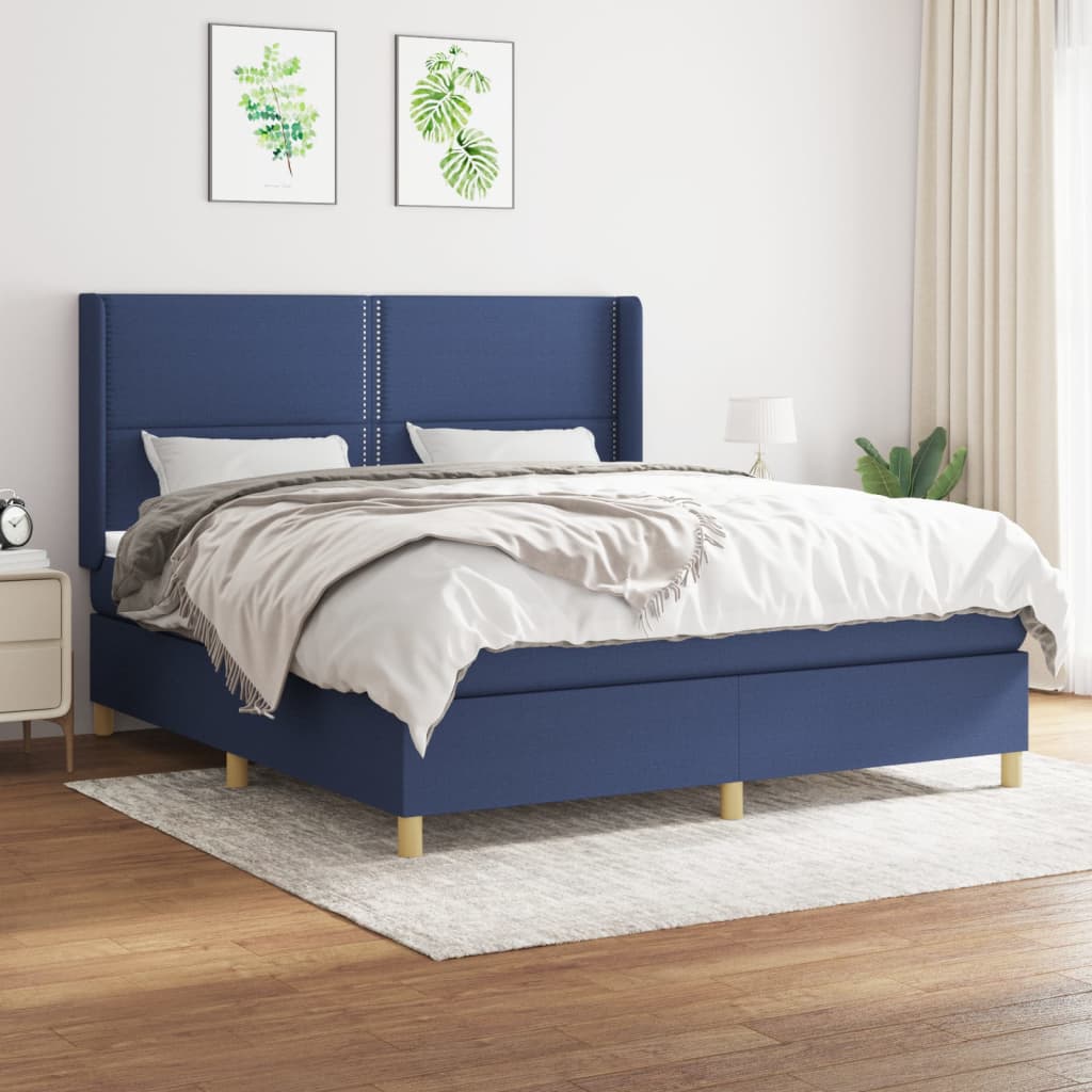 vidaXL Posteľný rám boxspring s matracom modrý 180x200 cm látka