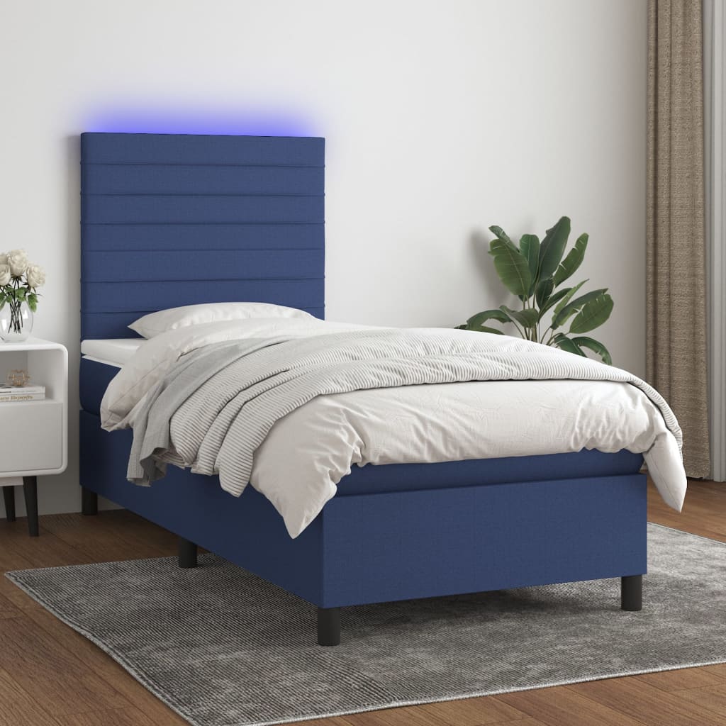vidaXL Posteľ boxsping s matracom a LED modrá 80x200 cm látka