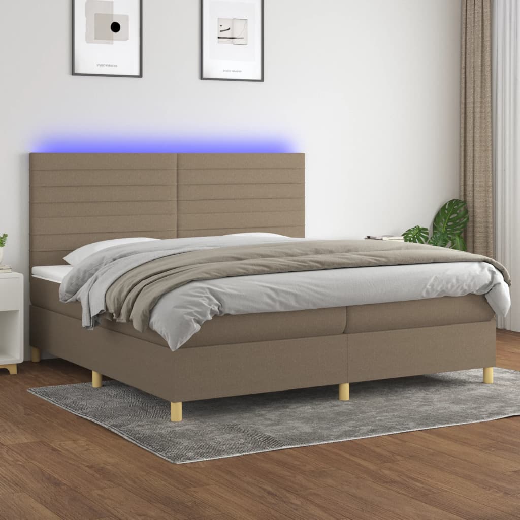vidaXL Posteľ boxsping s matracom a LED sivohnedá 200x200 cm látka
