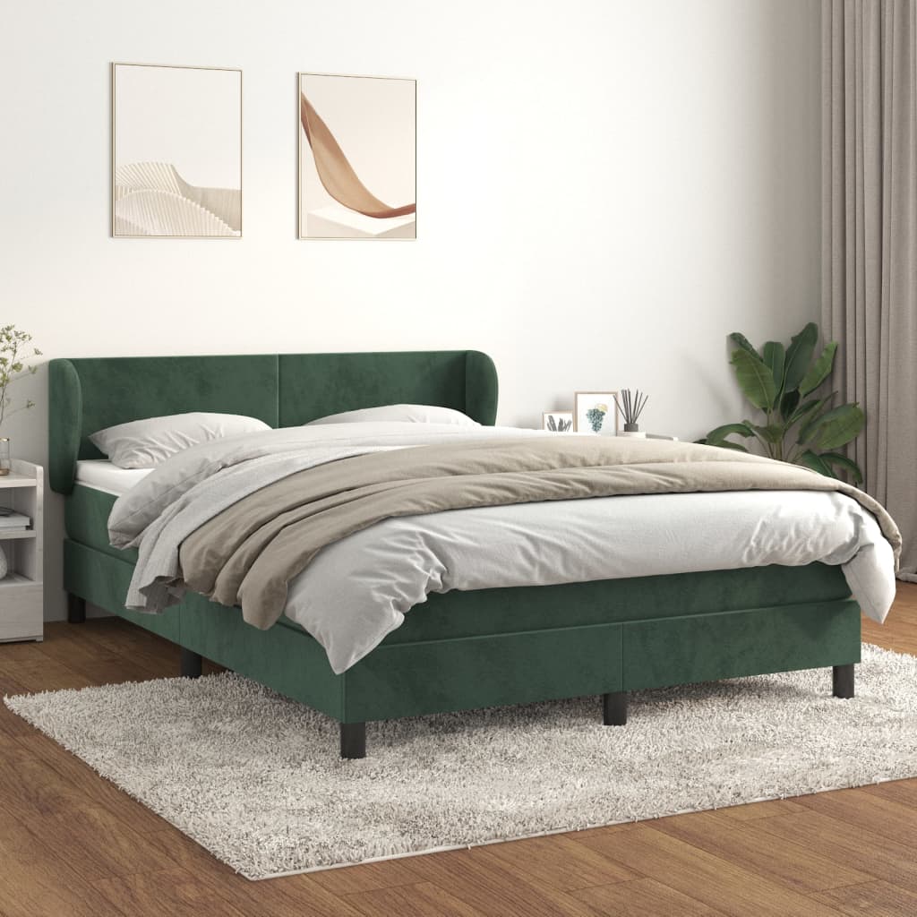 vidaXL Posteľný rám boxsping s matracom tmavozelený 140x200 cm zamat