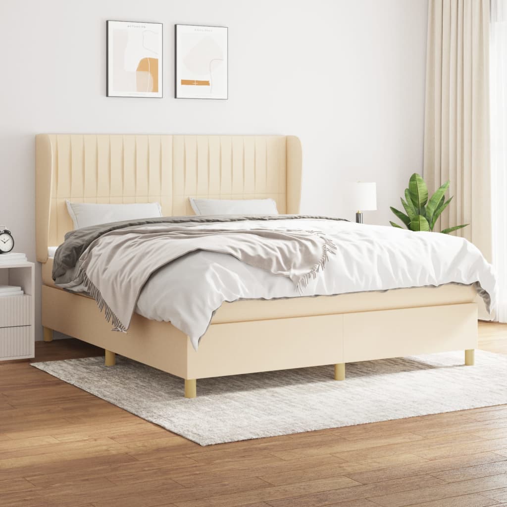vidaXL Posteľný rám boxspring s matracom krémový 160x200 cm látka