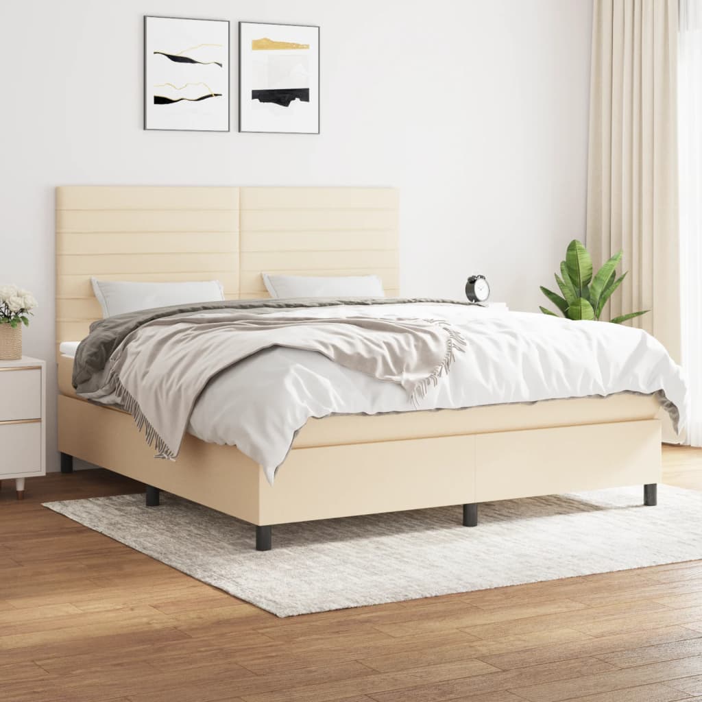 vidaXL Posteľný rám boxspring s matracom krémový 160x200 cm látka