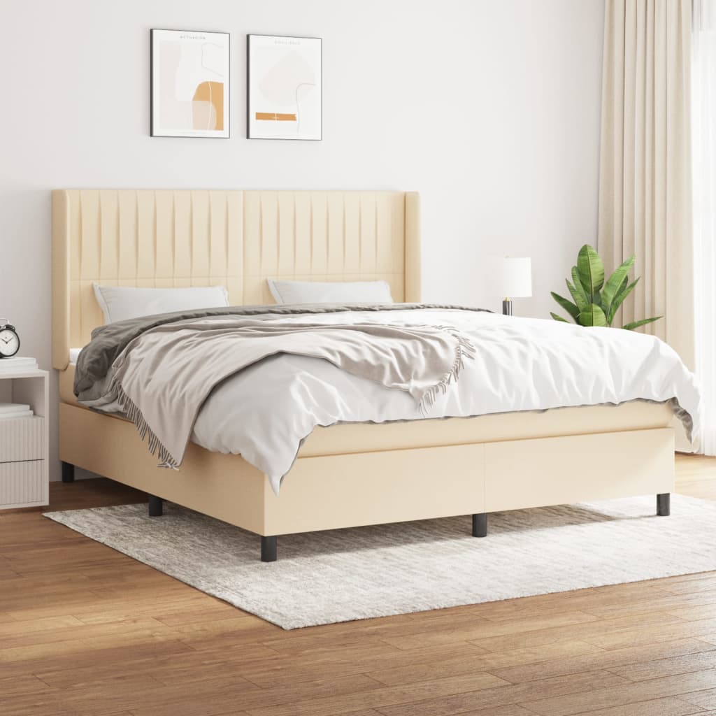 vidaXL Posteľný rám boxspring s matracom krémový 160x200 cm látka