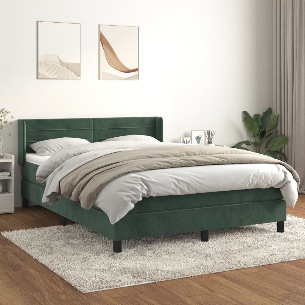 vidaXL Posteľný rám boxsping s matracom tmavozelený 140x190 cm zamat