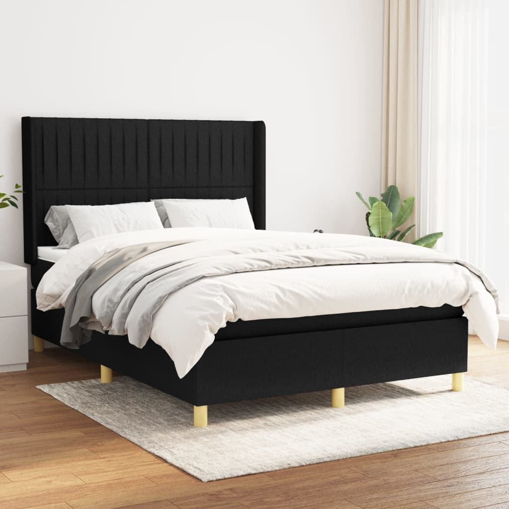 vidaXL Posteľný rám boxspring s matracom čierny 140x200 cm látka