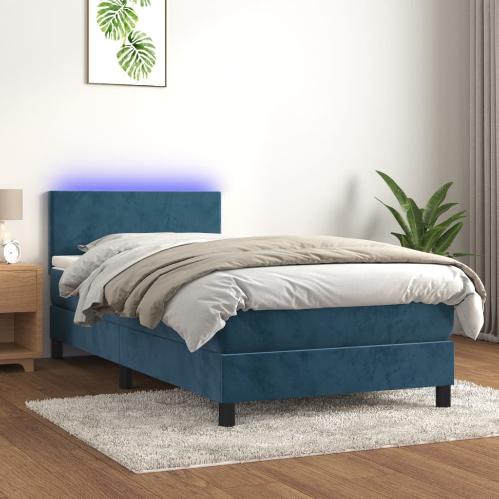vidaXL Posteľný rám boxsping matrac a LED tmavomodrý 80x200 cm zamat