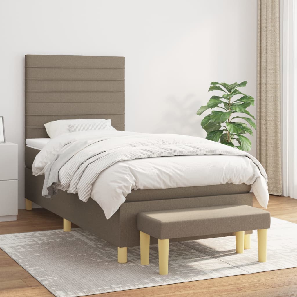 vidaXL Posteľný rám boxspring s matracom sivohnedý 90x190 cm látka