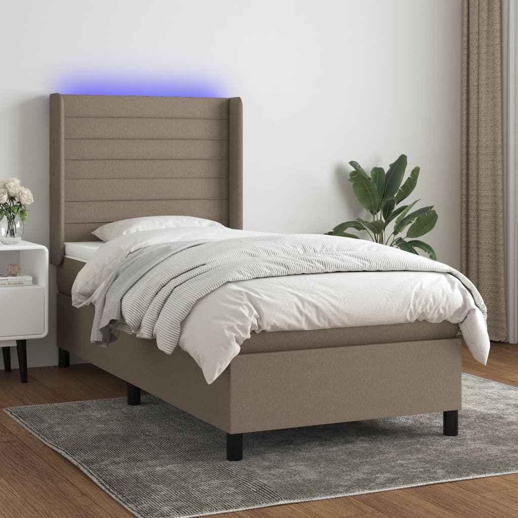 vidaXL Posteľ boxsping s matracom a LED sivohnedá 80x200 cm látka