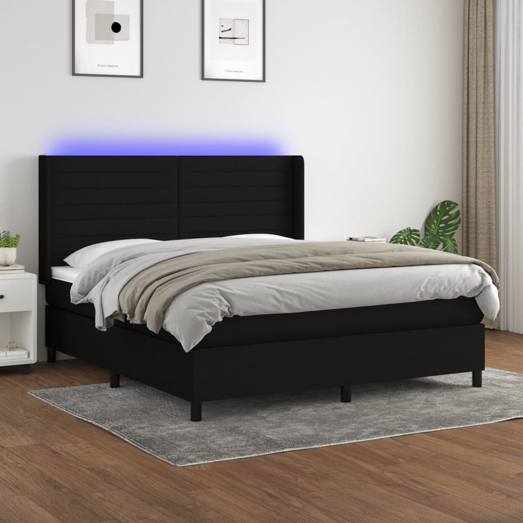 vidaXL Posteľ boxsping s matracom a LED čierna 180x200 cm látka