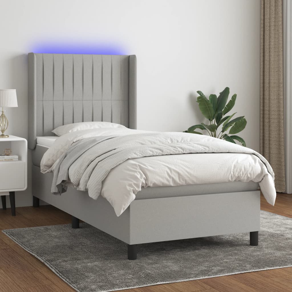 vidaXL Posteľ boxsping s matracom a LED bledosivá 80x200 cm látka