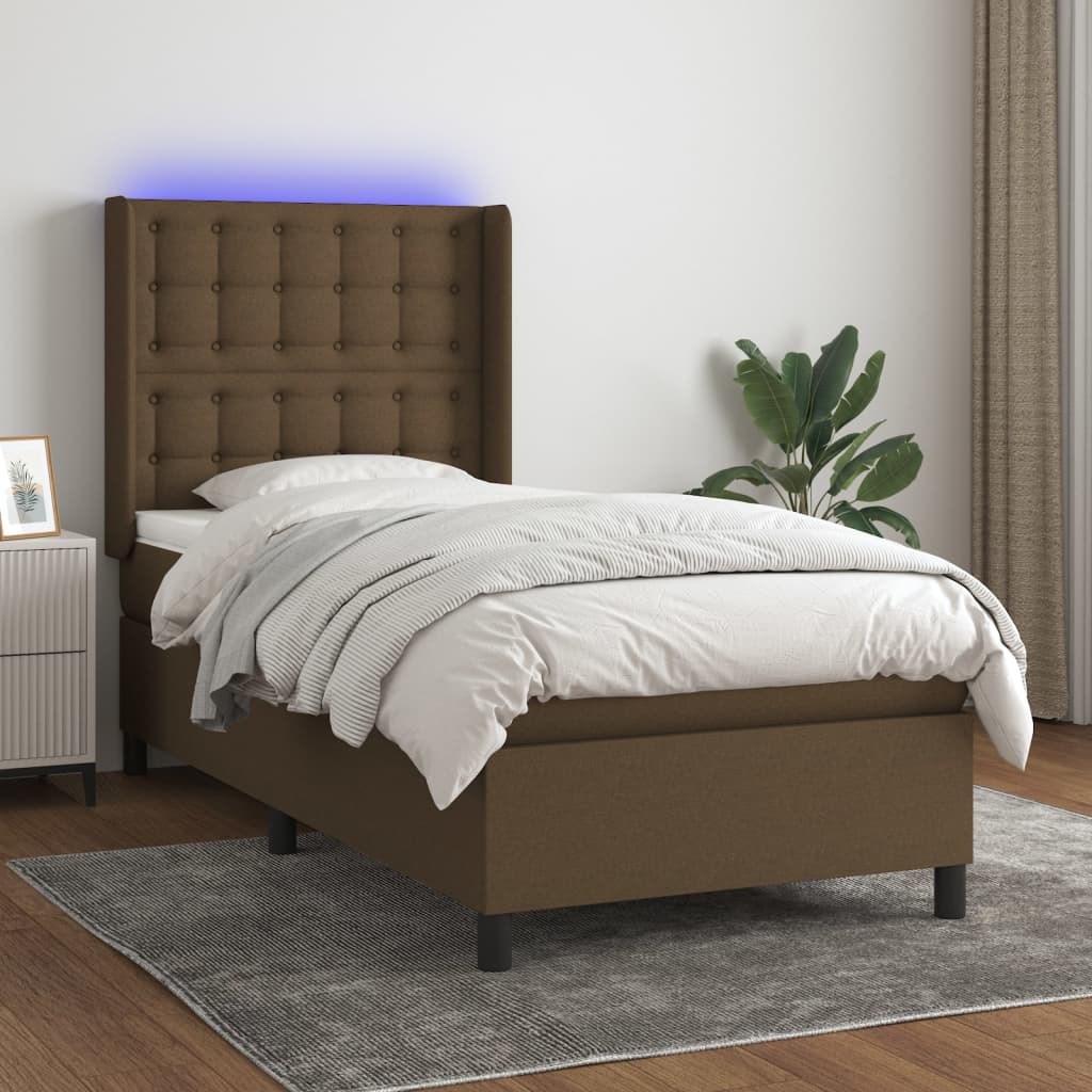 vidaXL Posteľ boxsping s matracom a LED tmavohnedá 80x200 cm látka